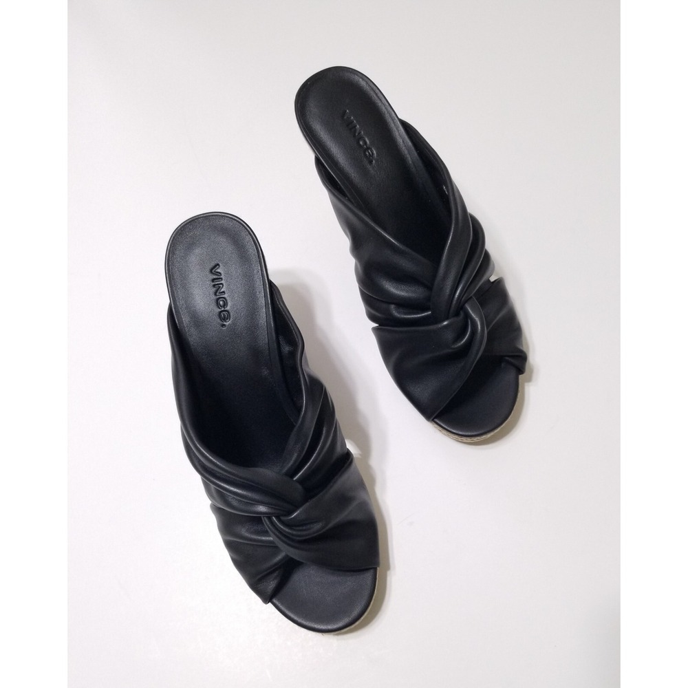 NIB Vince Sylvia Knotted Leather Espadrille Wedge Sandals Black 10 $295